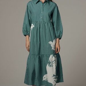 Maeve Bettina Dress Anthropologie Striped Dress Bird Motif NWT Size M